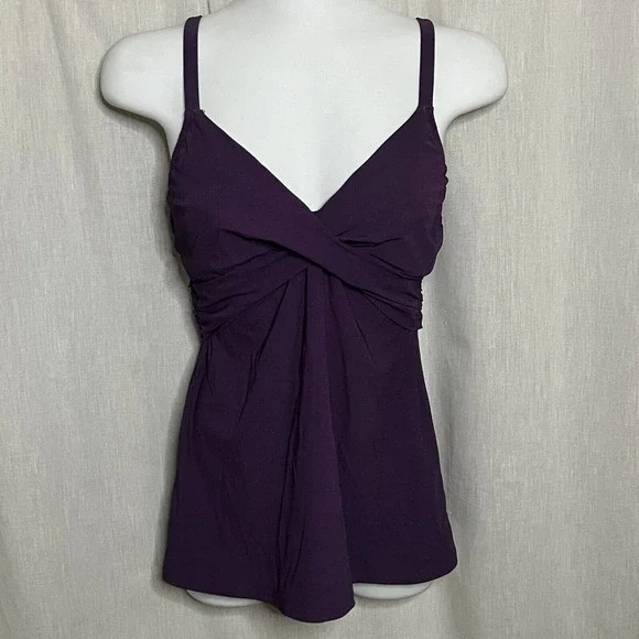 Land’s End Women's Purple Twist Front Lined & Lightly Padded Tankini Top Sz 2 - Picture 1 of 12